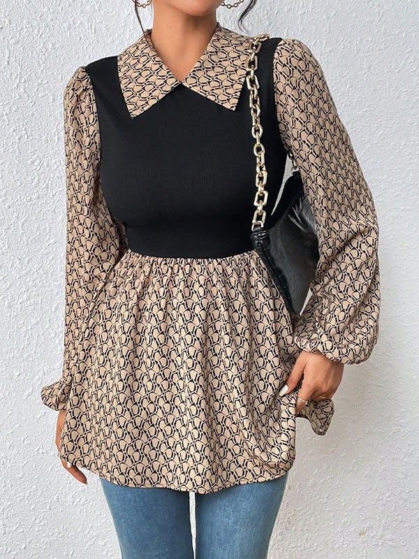 Hollow Pleated Split-Joint A-Line Long Sleeves Lapel Blouses&Shirts Tops