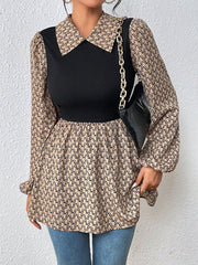 Hollow Pleated Split-Joint A-Line Long Sleeves Lapel Blouses&Shirts Tops