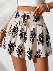 Drawstring Elasticity Printed Split-Joint Wide Leg Shorts