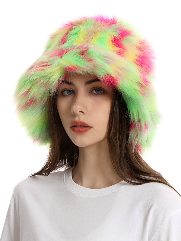Adjustable Contrast Color Keep Warm Velvet Bucket Hat
