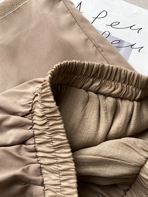 Casual Loose Solid Color Puff Sleeves Blouse&Wide Leg Shorts Two Pieces Set