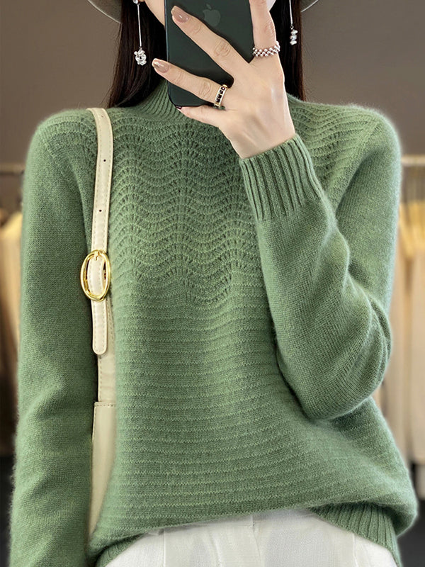 Solid Color Long Sleeves Loose Mock Neck Sweater Tops Pullovers