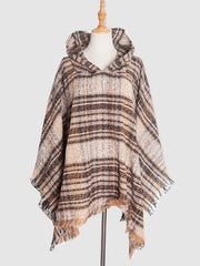 Fringed Hooded Keep Warm Plaid Shawl&Cloak Cape