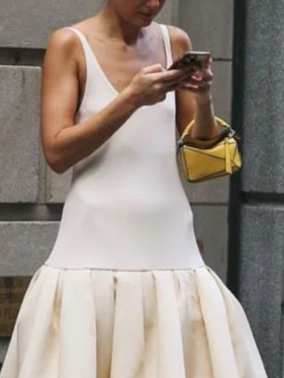 Solid Color Split-Joint Skinny Sleeveless U-neck Slip Dress Midi Dresses