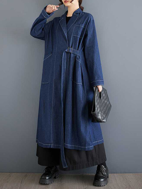 Buckle Pockets Solid Color Split-Joint Long Sleeves Loose Notched Collar Trench Coats Outerwear