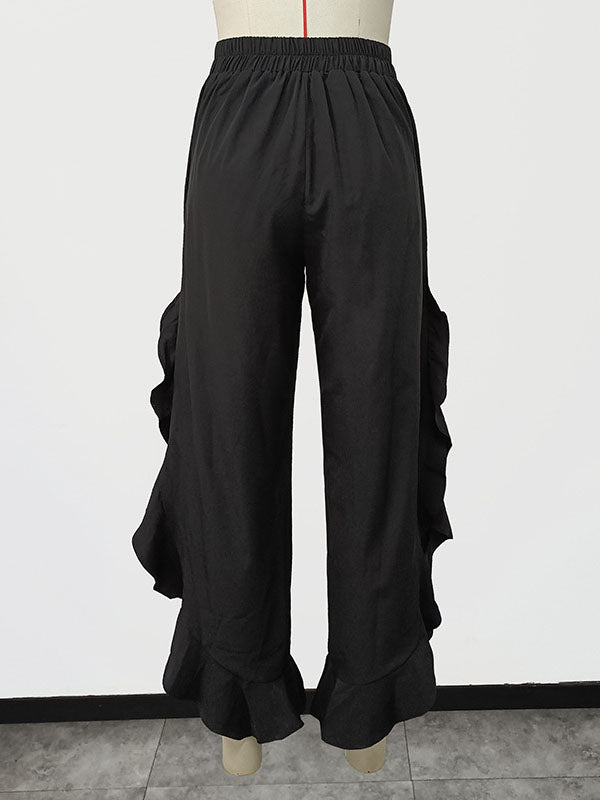 Loose Wide Leg Falbala Solid Color Split-Side Casual Pants