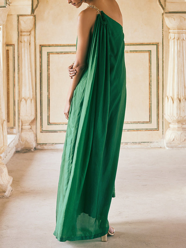 Chains See-Through Split-Front Split-Joint Loose Sleeveless One-Shoulder Maxi Dresses