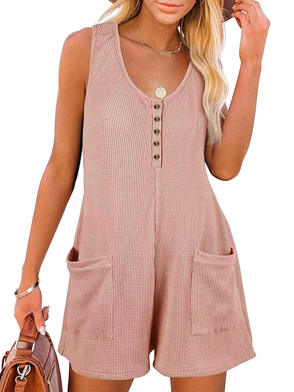 Split-Joint Loose Sleeveless U-Neck Rompers