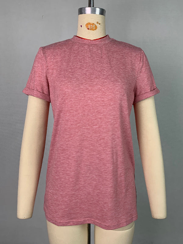 Solid Color Short Sleeves Round-neck T-Shirts Tops