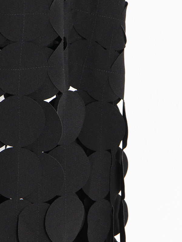 Hollow Polka-Dot Solid Color Tasseled High Waisted Loose Skirts Bottoms