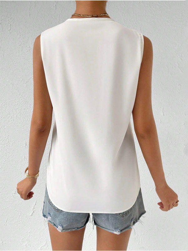 Embroidered Split-Joint Loose Sleeveless V-Neck Vest Top