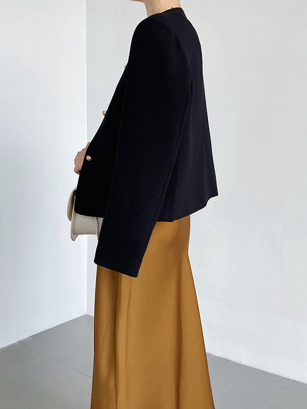 Original Creation Long Sleeves Loose Buttoned Solid Color Round-Neck Outerwear