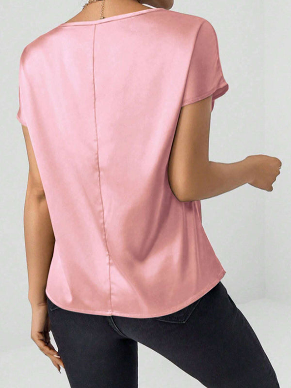 Solid Color Batwing Sleeves Loose Round-Neck T-Shirts Tops