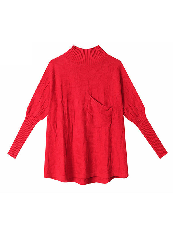 Original Pleated High-Neck Long Sleeves Sweater Top