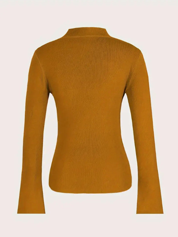 Asymmetric Split-front Split-Joint Long Sleeves V-neck Sweater Tops