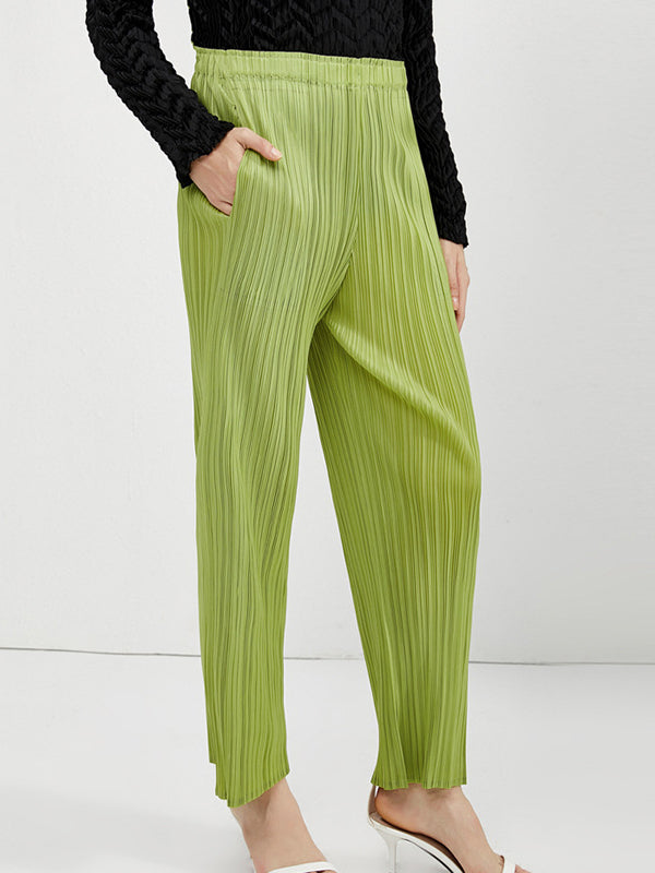 15 Colors Loose Elasticity High Waisted Wide Leg Pleated Pants
