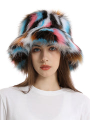 Adjustable Contrast Color Keep Warm Velvet Bucket Hat