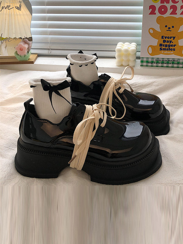 Lace-Up Round-Toe Split-Joint Platform Shoes Mary Janes