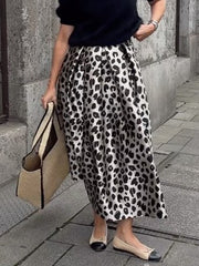 Leopard Pleated Split-Joint A-Line Loose Skirts Bottoms