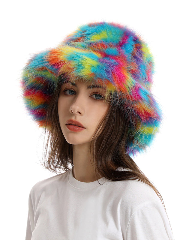 Adjustable Contrast Color Keep Warm Velvet Bucket Hat