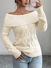 Solid Color Split-Joint Long Sleeves Off-The-Shoulder Sweater Tops Pullovers