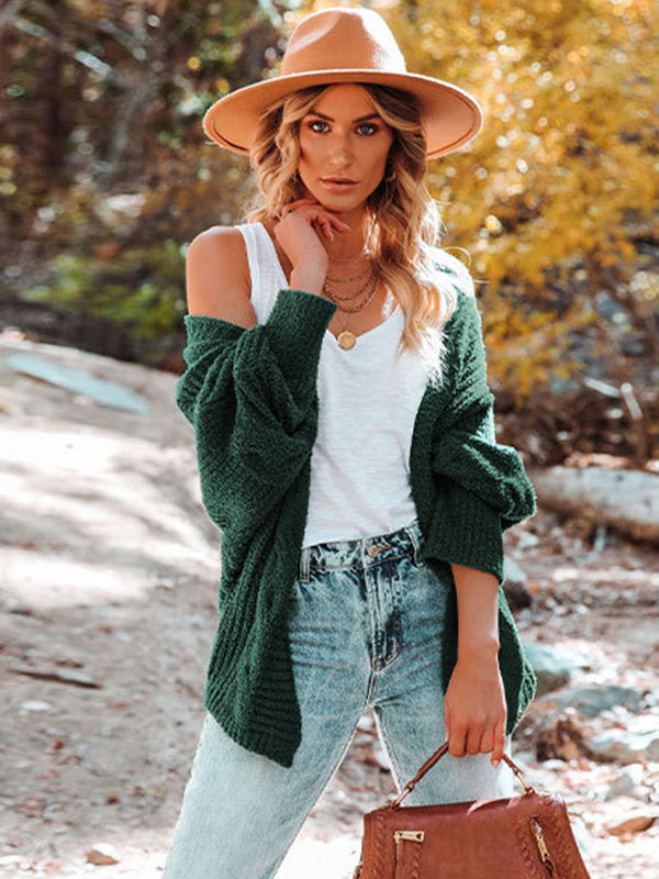 Casual Batwing Sleeves Loose Solid Color Cardigan Tops
