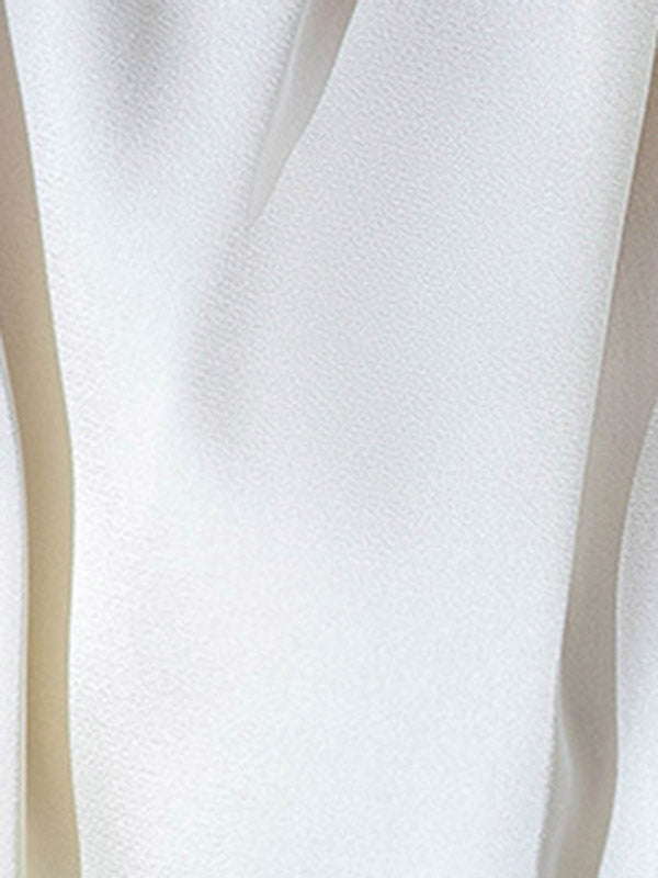 Contrast Color Pleated Split-Joint Loose Puff Sleeves Stand Collar Blouses
