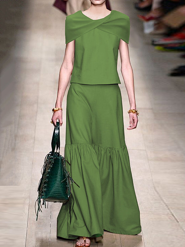 Pleated Solid Color Split-Joint A-line Loose Skirts Bottoms