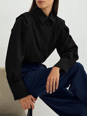 Buttoned Solid Color Long Sleeves Loose Lapel Blouses&Shirts Tops