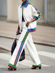 Contrast Color Pockets Striped Column Trousers Casual Pants Bottoms