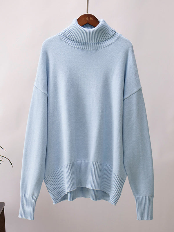 Long Sleeves Loose Solid Color High Neck Knitwear Pullovers Sweater Sweater Tops