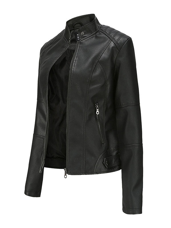 Buttoned Pockets Zipper Long Sleeves Plus Size Stand Collar Outerwear Jackets
