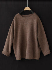 Simple Long Sleeves Loose Solid Color Round-Neck Sweater Tops