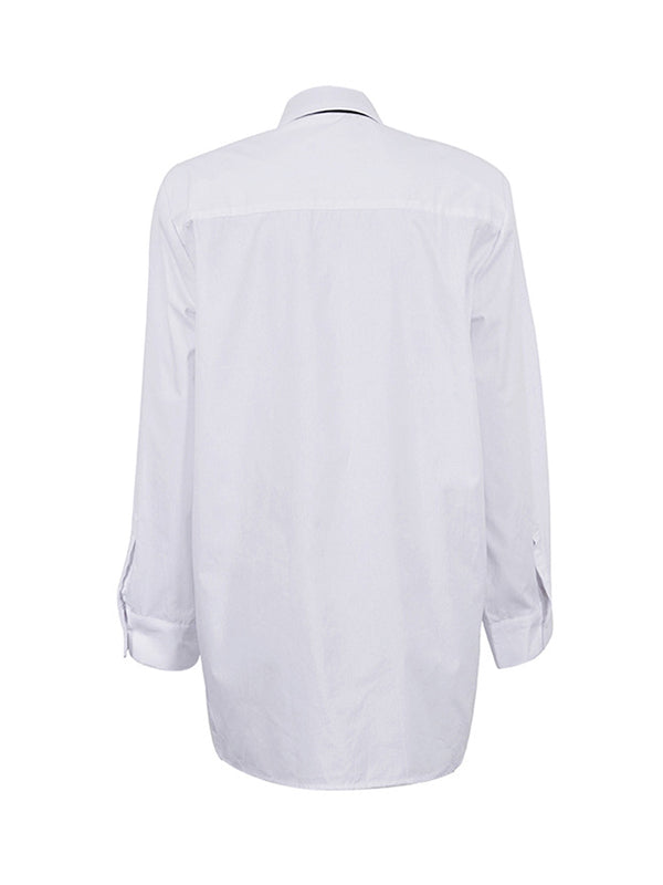 Solid Color Split-Joint Long Sleeves Loose Lapel Blouses