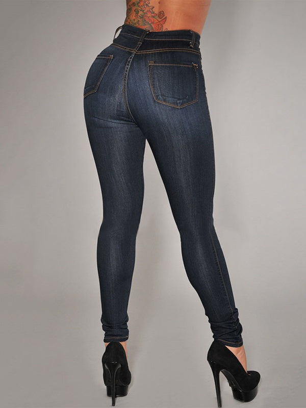 High-Waisted Split-Joint Skinny Leg Jean Pants Bottoms