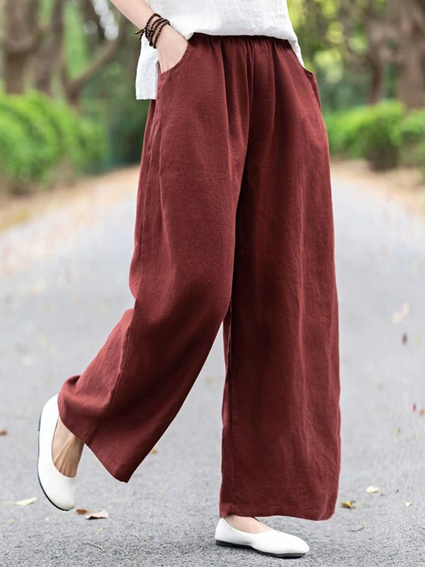 Elasticity Solid Color Loose Wide Leg Trousers Casual Pants Bottoms