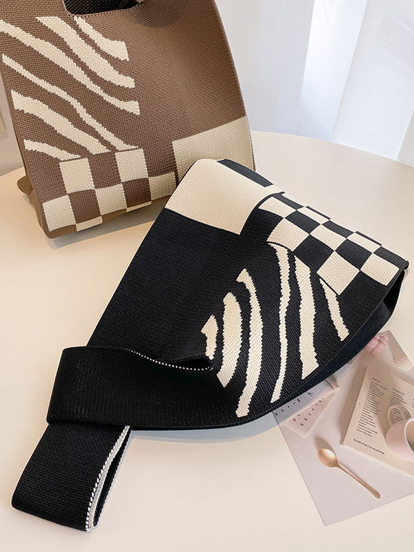 Checkerboard Striped Woven Handbag Bags