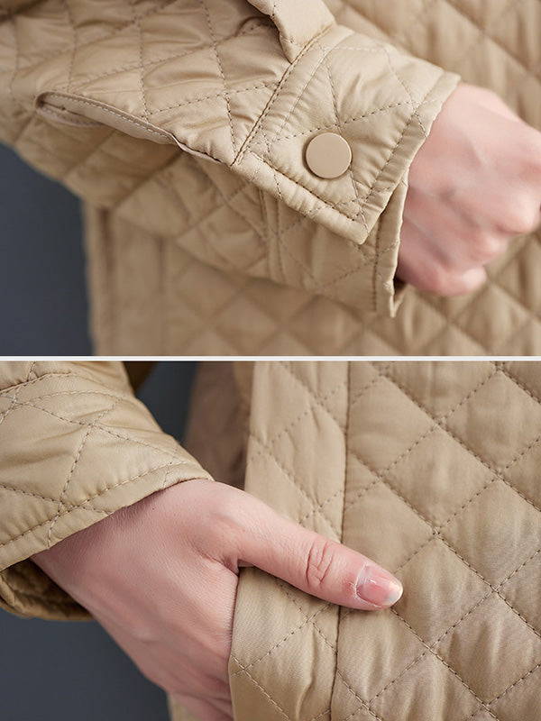 Loose Long Sleeves Buttoned Solid Color Lapel Collar Padded Outerwear