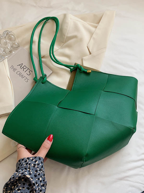 Geometric Solid Color Split-Joint Woven Handbags Bags