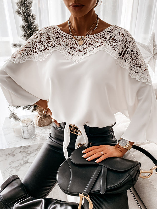 Solid Color Split-Joint Long Sleeves Loose Round-Neck Blouses&Shirts Tops