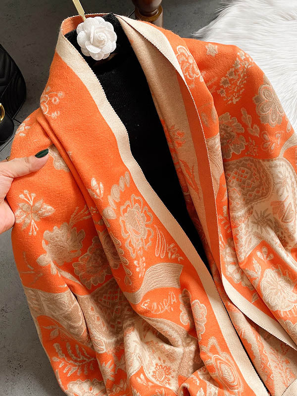 Vintage Knitting Tasseled Jacquard Imitated Cashmere Scarf Shawl
