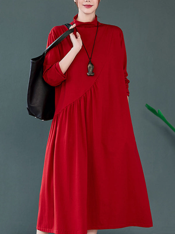 Original Solid High-Neck Knitting Dress