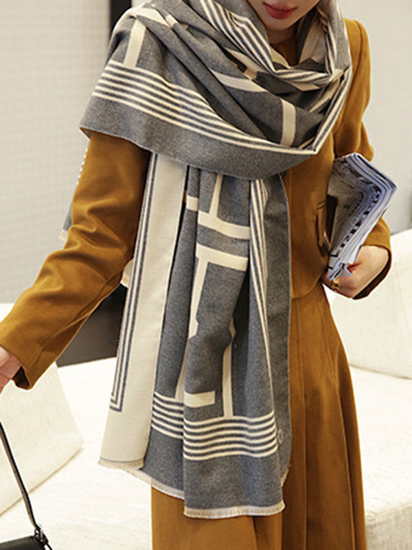 Vintage Keep Warm Striped Tasseled Shawl&Scarf