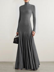Solid Color Long Sleeves Skinny High Neck Maxi Dresses