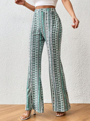 Elasticity Printed Split-Joint High Waisted Skinny Pants Flared Trousers