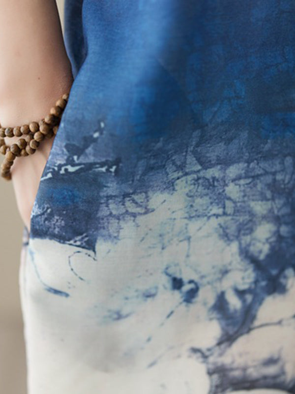 Printed Loose Short Sleeves Round-neck Maxi Dresses