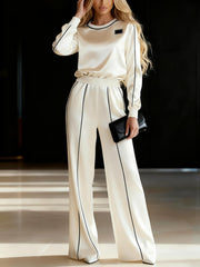 Contrast Color Line Split-Joint Elasticated Waist High Waisted Pants