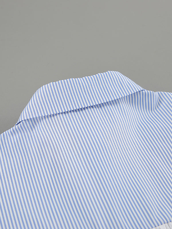 Buttoned Split-Joint Striped Long Sleeves Loose Lapel Blouses&Shirts Tops