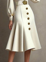 Pleated Split-Joint Tied Waist Loose Puff Sleeves V-Neck Midi Dresses