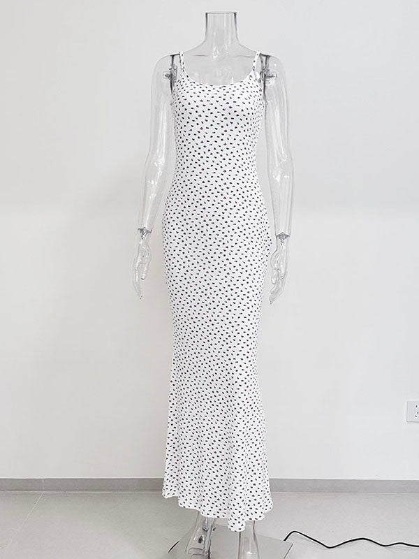 Flower Print Bodycon High Waisted Spaghetti-Neck Maxi Dresses